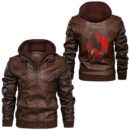 Ligerking - Raven Red Moon Spooky Night Crow Leather Jacket A35