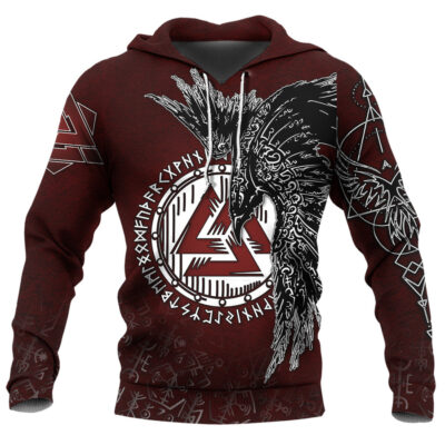 Ligerking Hoodie - Raven Red Valknut Rune A35