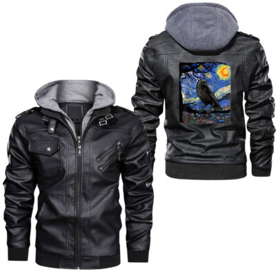 Ligerking - Raven VegviÌsir Viking Nordic Mythology Leather Jacket A35
