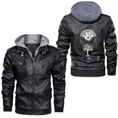 Ligerking - Ravens Valhalla Viking Vintage Compass Leather Jacket A35