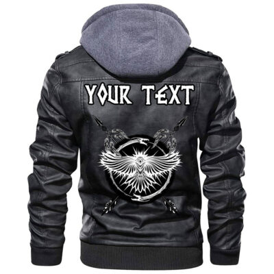 (Custom) Ligerking - Raven With Open Wings Against Sacred Sign Of Vikings Leather Jacket A35