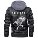 (Custom) Ligerking - Raven Skull And Valknut Symbol Leather Jacket A35