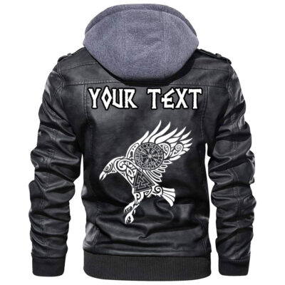 (Custom) Ligerking - Raven Skull And Valknut Symbol Leather Jacket A35