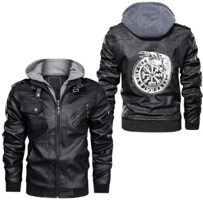 Ligerking - Red Fenrir Norse Wolf Odin Nordic Valhalla Mjolnir Leather Jacket A35