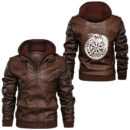 Ligerking - Red Fenrir Norse Wolf Odin Nordic Valhalla Mjolnir Leather Jacket A35