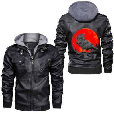 Ligerking - Retro Raven Crow Gothic Norse Pagan Viking Vaporwave Leather Jacket A35
