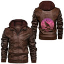 Ligerking - Retro Viking Ship Cool Water Sunset Ancient Norse Leather Jacket A35
