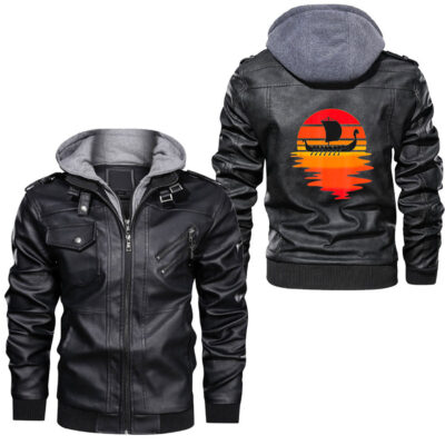 Ligerking - See You In Valhalla Skull Viking Leather Jacket A35