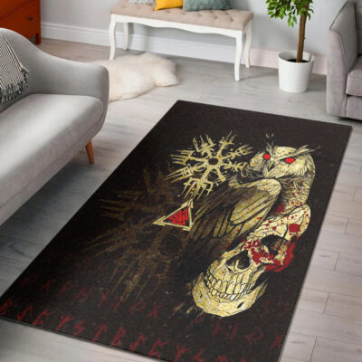 Ligerking Area Rug - Viking Owl Skull Blood Gold Style Area Rug A94