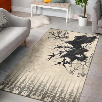 Ligerking Area Rug - Raven and Vegvisir Vintage Style Area Rug A94