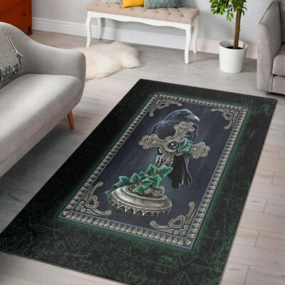 Ligerking Area Rug - Viking Raven Celtic and Cross Green Style Area Rug A35