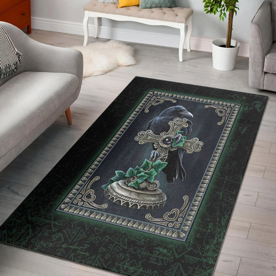 Ligerking Area Rug - Viking Raven Celtic and Cross Green Style Area Rug A35