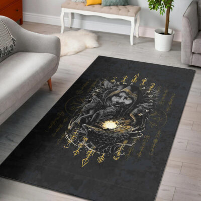 Ligerking Area Rug - Odin Geri and Freki Rune Style Area Rug A35