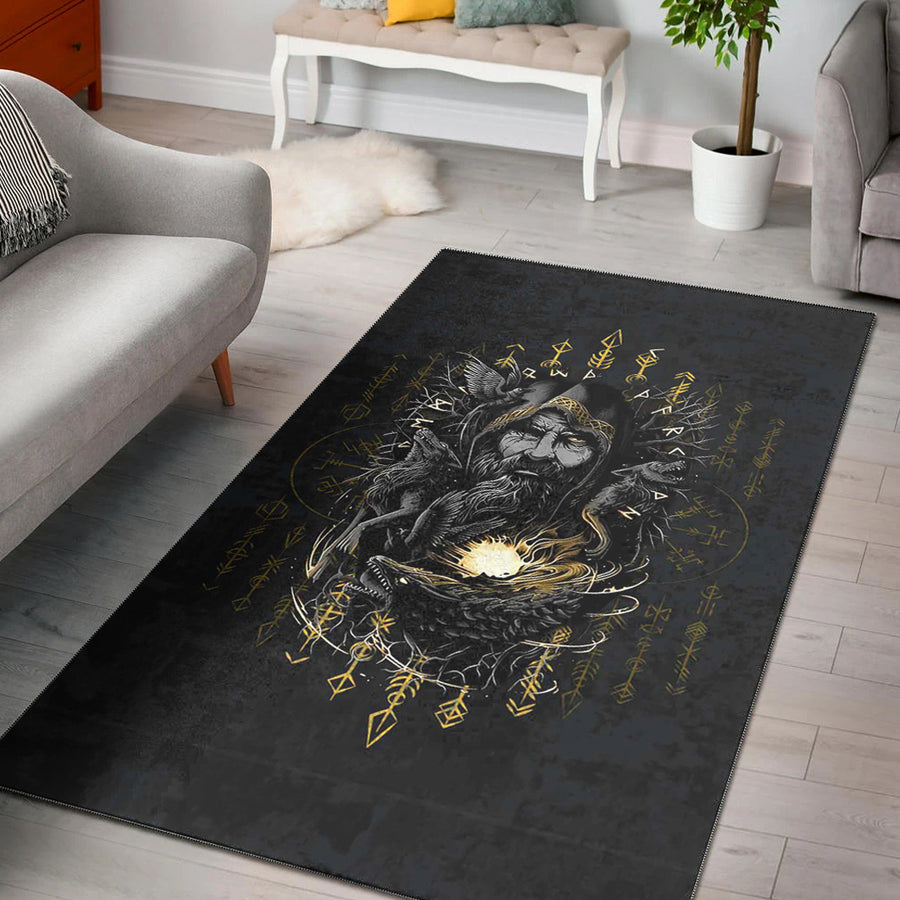 Ligerking Area Rug - Odin Geri and Freki Rune Style Area Rug A35
