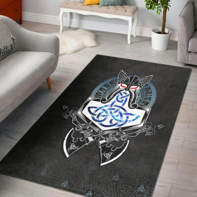 Ligerking Area Rug - Mjolnir Thor Rune Valknut Area Rug A35