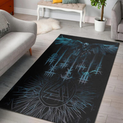Ligerking Area Rug - Raven and Valknut Cyan Style Area Rug A94