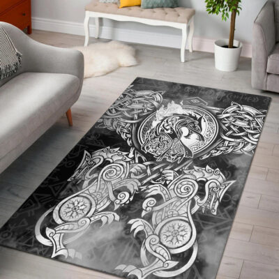 Ligerking Area Rug - Viking Dragon and Wolf Tattoo Area Rug A31