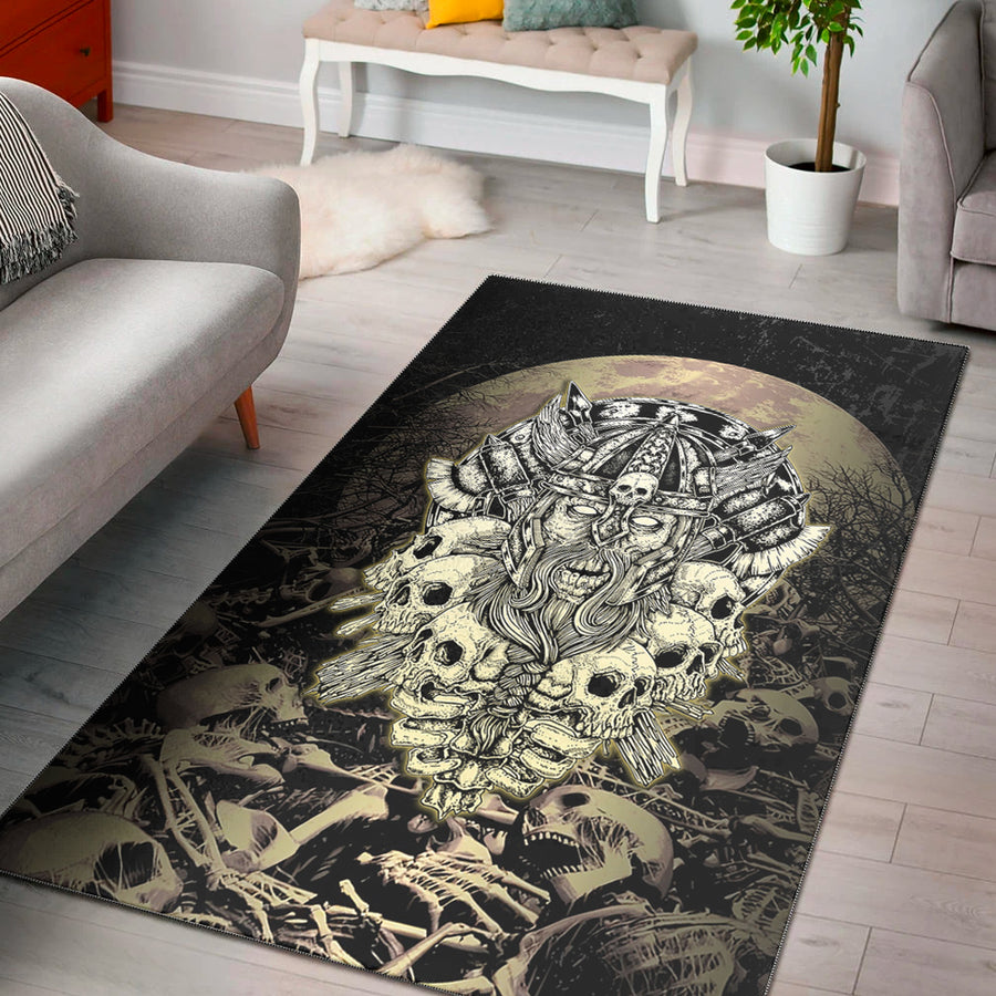Ligerking Area Rug - Viking Warrior Old and Skull Area Rug A35