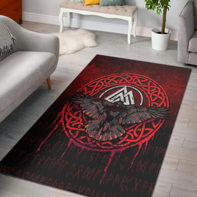 Ligerking Area Rug - Valhalla Norse Mythology Raven Black Crow Viking - Red Version Area Rug A7
