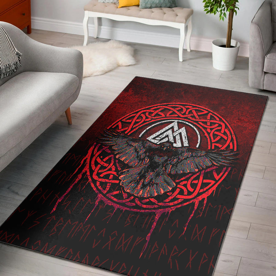 Ligerking Area Rug - Valhalla Norse Mythology Raven Black Crow Viking - Red Version Area Rug A7