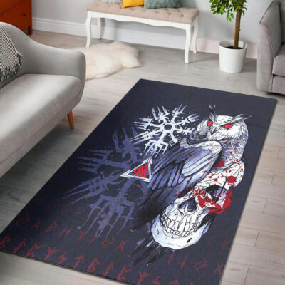 Ligerking Area Rug - Viking Owl Skull Blood Blue Style Area Rug A94