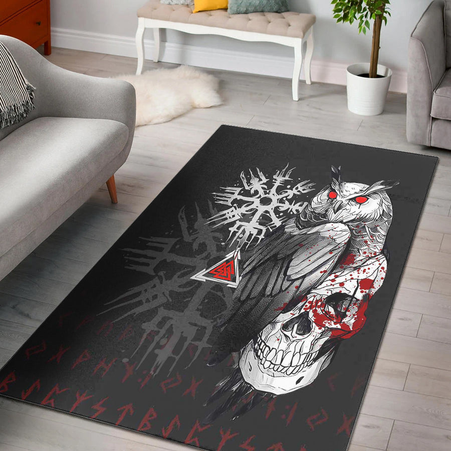 Ligerking Area Rug - Viking Owl Skull Blood Style Area Rug A94