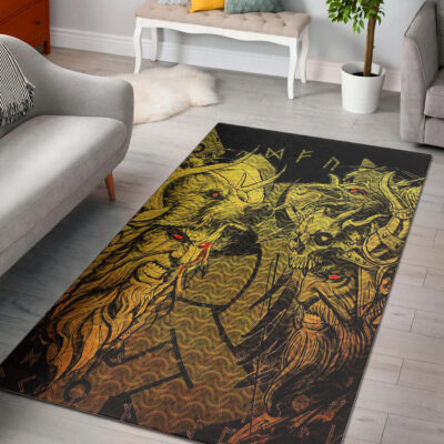 Ligerking Area Rug - Norse Warrior Berserker Gold Area Rug A94