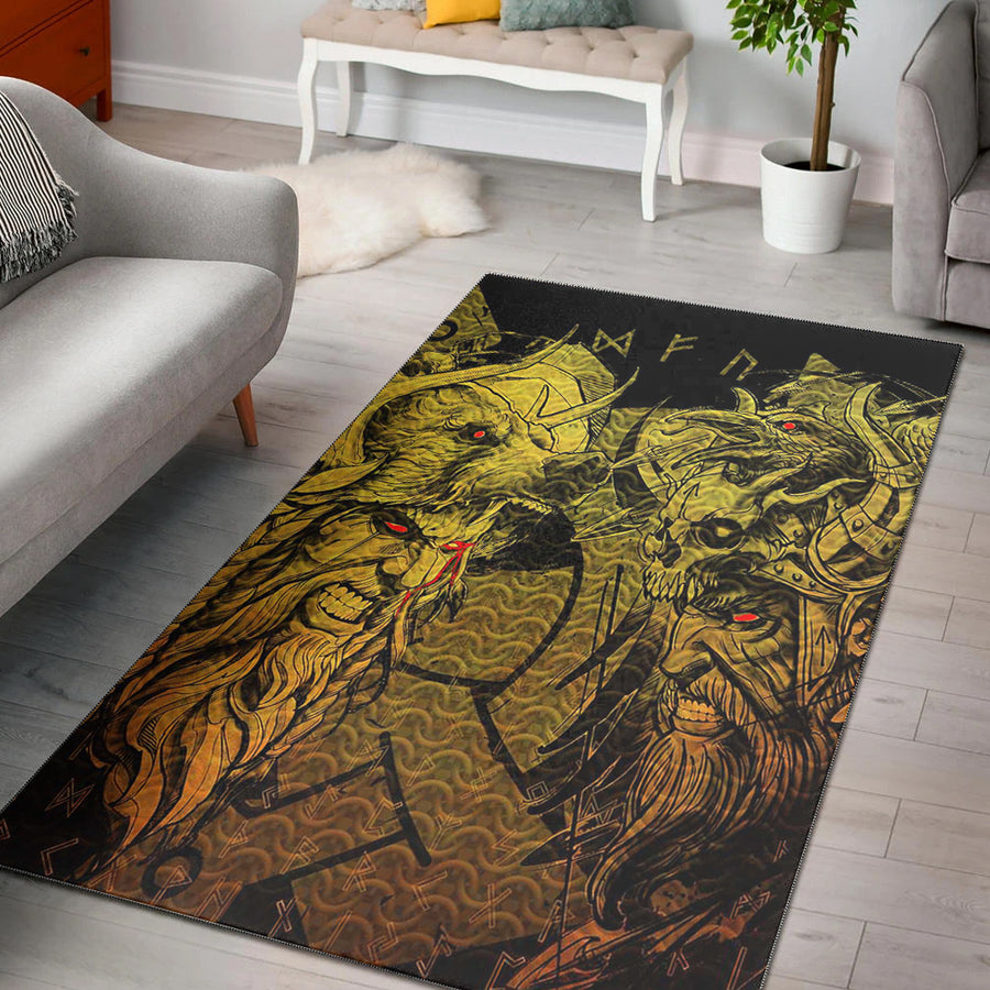 Ligerking Area Rug - Norse Warrior Berserker Gold Area Rug A94