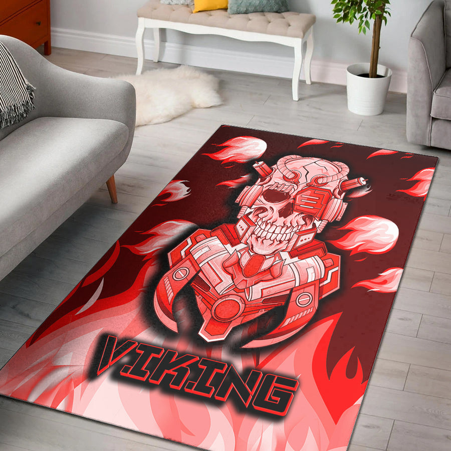 Ligerking Area Rug - Viking 3D Warrior Robo Fire Red Pattern Area Rug A35