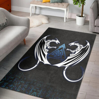 Ligerking Area Rug - Double Dragon Valknut Rune Circle Vegvisir Area Rug A35
