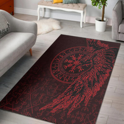 Ligerking Area Rug -Raven and Helm of Awe Red Area Rug A94