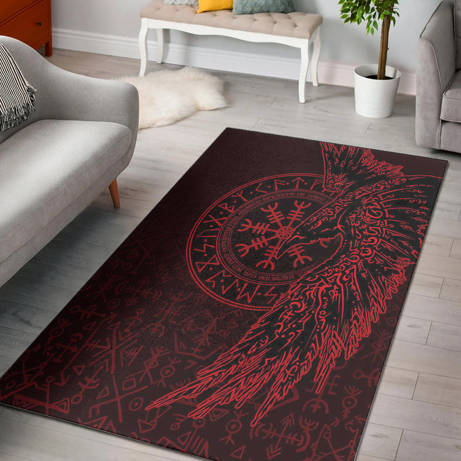 Ligerking Area Rug -Raven and Helm of Awe Red Area Rug A94