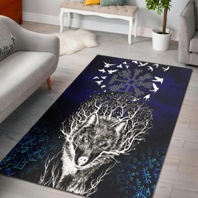 Ligerking Area Rug - Fenrir Raven Rune Helm of Awe Area Rug A35