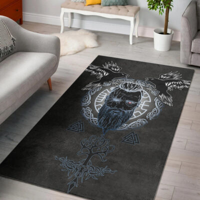 Ligerking Area Rug - Odin Hugin and Munin Valknut Yggdrasil White Rune Area Rug A35
