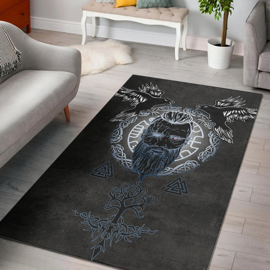 Ligerking Area Rug - Odin Hugin and Munin Valknut Yggdrasil White Rune Area Rug A35