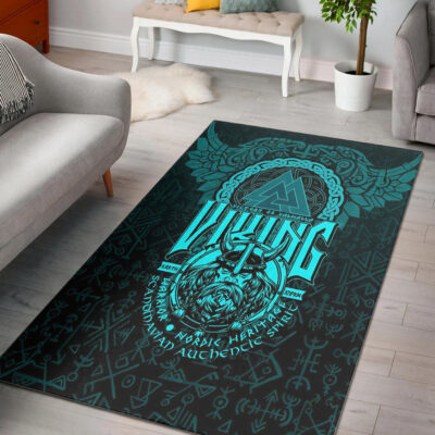 Ligerking Area Rug -Viking Warriors Valknut Cyan Area Rug A94
