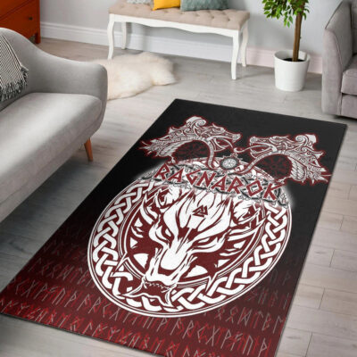 Ligerking Area Rug -Ragnarok Fenrir,Valknut and Vegvisir Area Rug A35