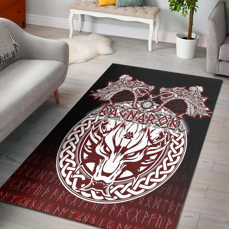 Ligerking Area Rug -Ragnarok Fenrir,Valknut and Vegvisir Area Rug A35