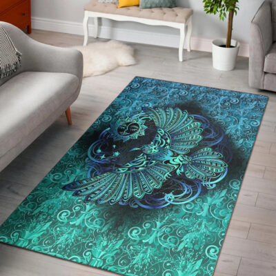Ligerking Area Rug - Odin's Celtic Raven on the Background Yggdrasil Tree Cyan Celtic Tattoo Area Rug A35