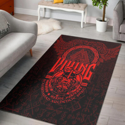 Ligerking Area Rug -Viking Warriors Valknut Red Area Rug A94