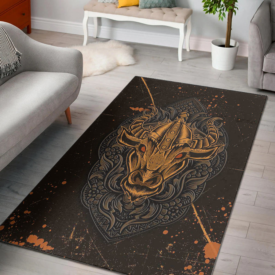 Ligerking Area Rug - Viking Bull Head Brush Pattern Area Rug A35