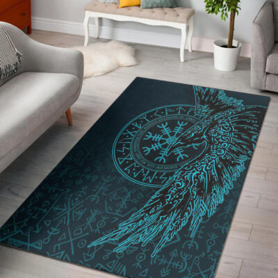 Ligerking Area Rug -Raven and Helm of Awe Cyan Area Rug A94