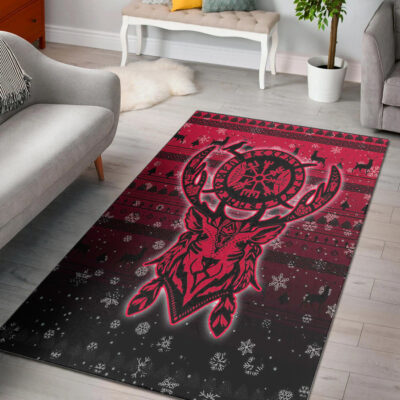 Ligerking Area Rug -Viking Reindeer Vegvisir Red Area Rug A94