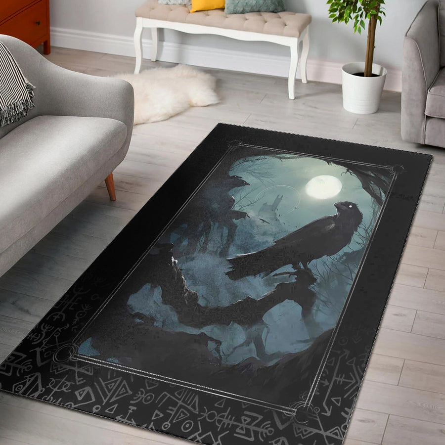 Ligerking Area Rug - Raven and Viking Gothic Style Area Rug A35