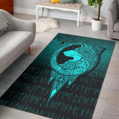 Ligerking Area Rug - Viking Norse Wolf - Cyan Version Area Rug A7