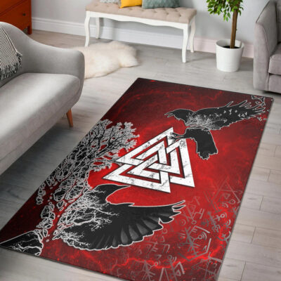 Ligerking Area Rug - Hugin and Munin Valknut Helm Of Awe Rune Area Rug A35