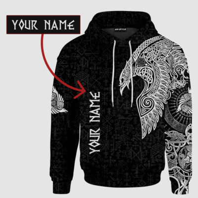 Ligerking Clothing - Viking Raven Tattoo Black Hoodie