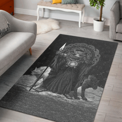 Ligerking Area Rug - Viking Odin Raven & Wolf Valknut A31