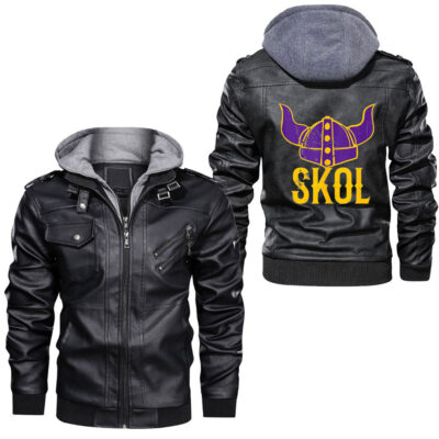Ligerking - Skol Nordic Scandinavian Warrior Viking Helmet Valhalla Leather Jacket A35