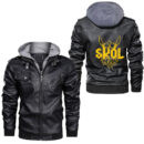 Ligerking - Skull Raven Nordic Axt Odin Thor Viking Norse Mythology Leather Jacket A35